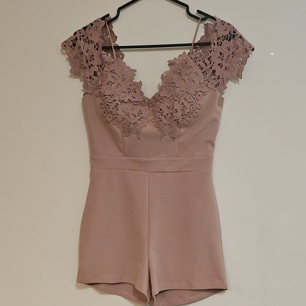 Fashion Nova Mauve Lace Romper